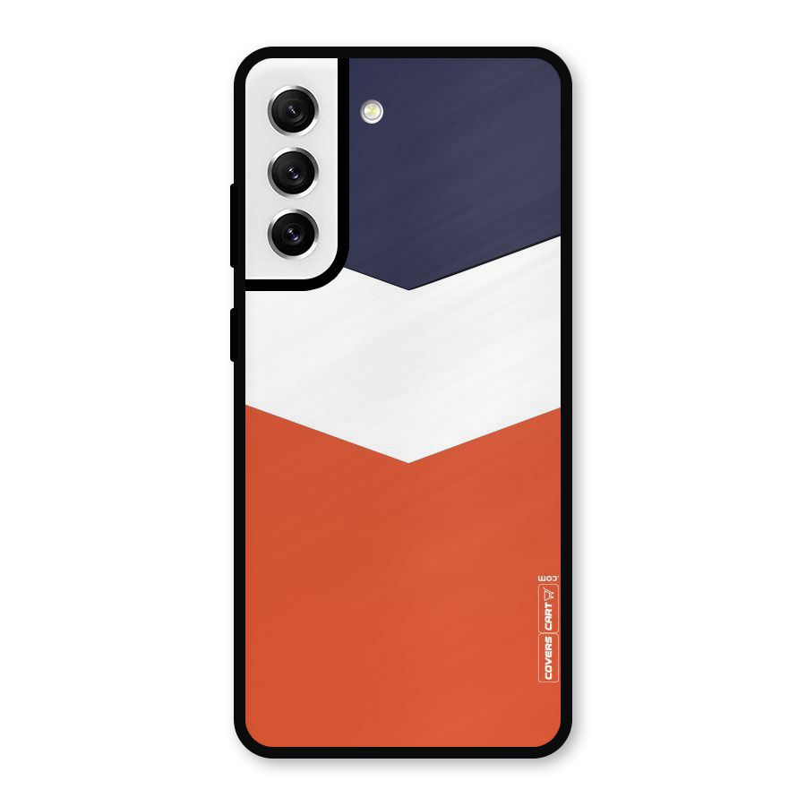 Navy Blue White Orange Arrow Metal Back Case for Galaxy S21 FE 5G