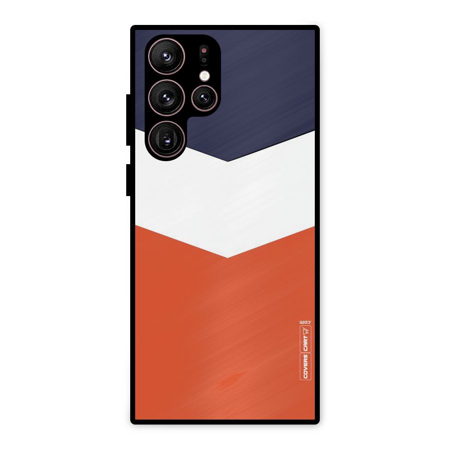 Navy Blue White Orange Arrow Metal Back Case for Galaxy S22 Ultra 5G