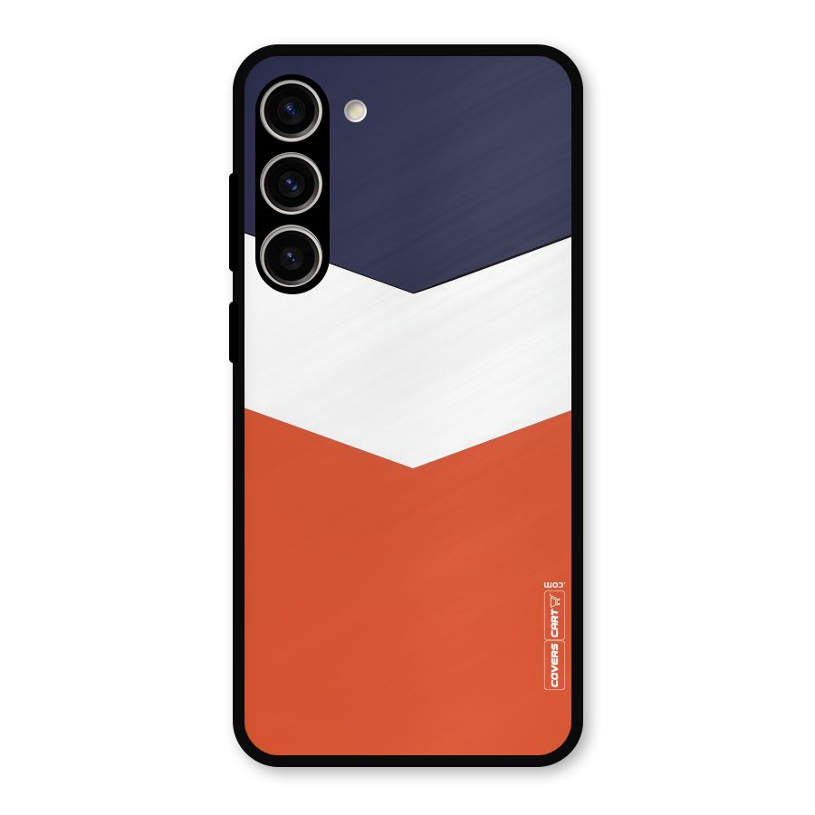 Navy Blue White Orange Arrow Metal Back Case for Galaxy S23 Plus