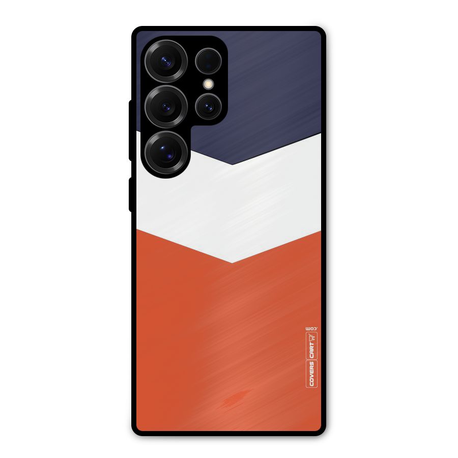 Navy Blue White Orange Arrow Metal Back Case for Galaxy S25 Ultra