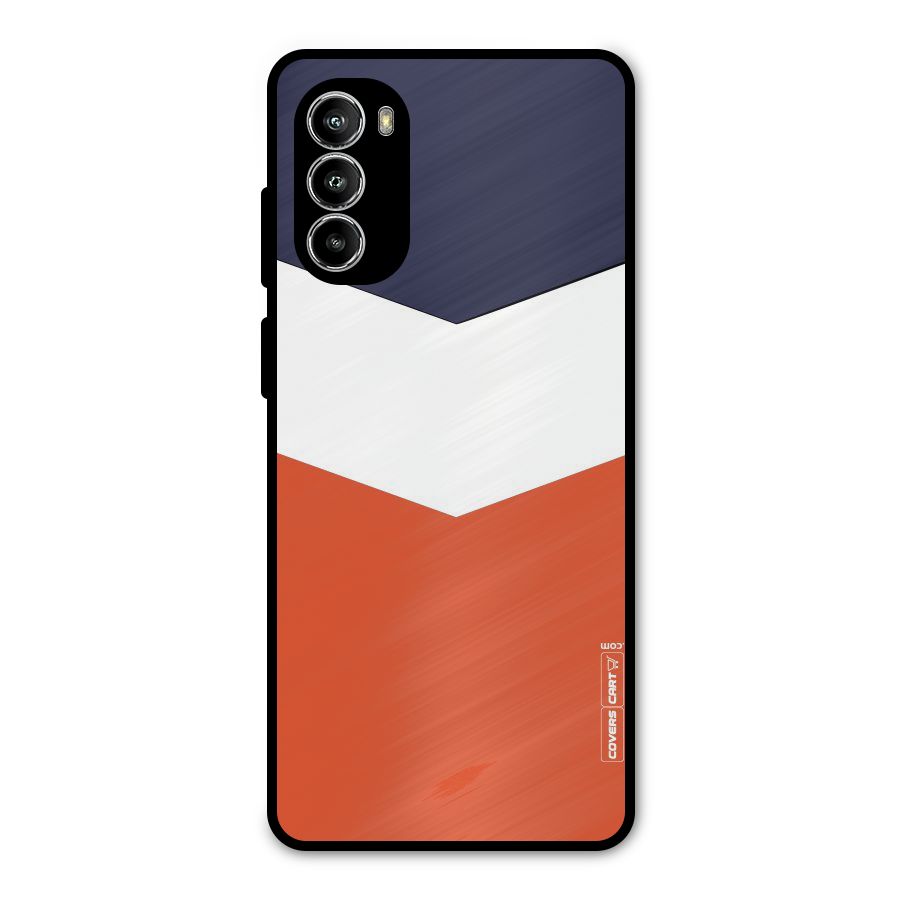 Navy Blue White Orange Arrow Metal Back Case for Moto G52