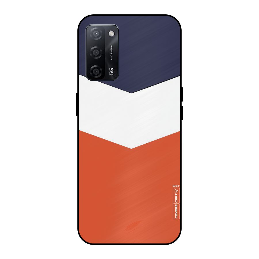 Navy Blue White Orange Arrow Metal Back Case for Oppo A53s 5G