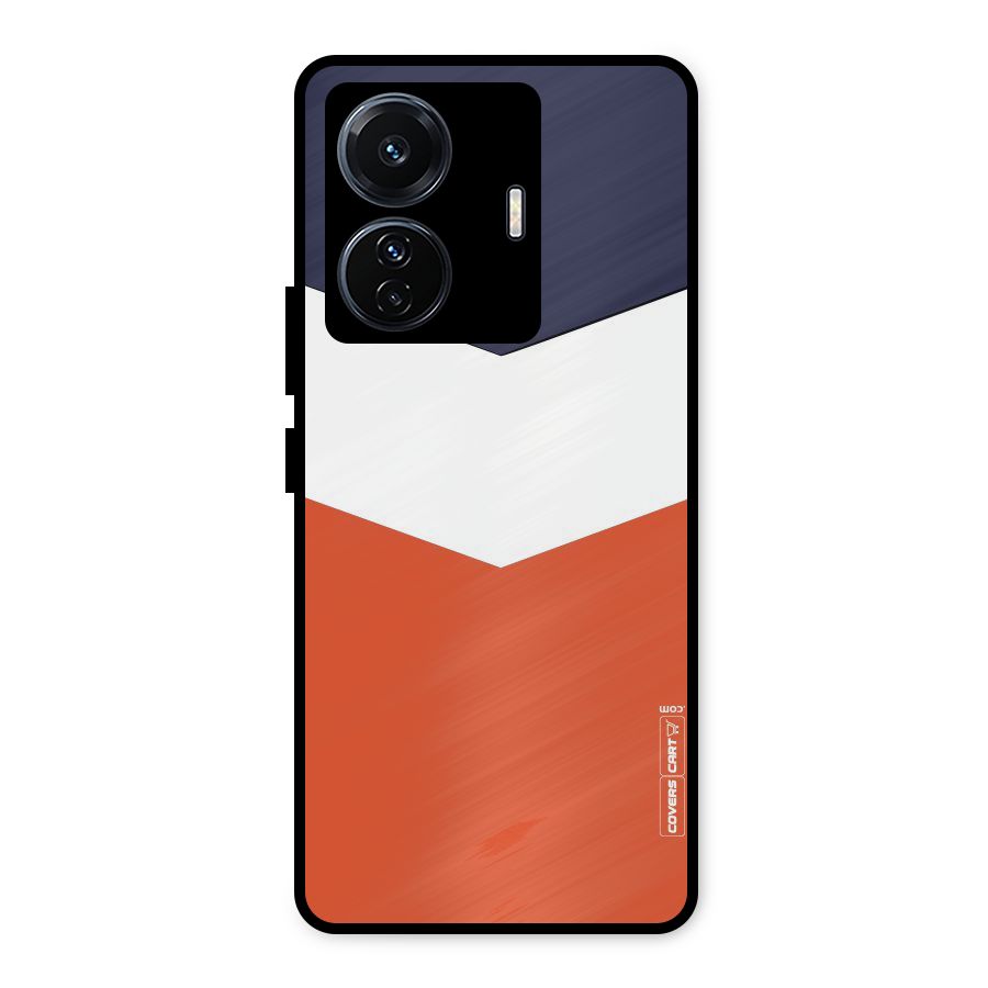 Navy Blue White Orange Arrow Metal Back Case for Vivo T1 Pro