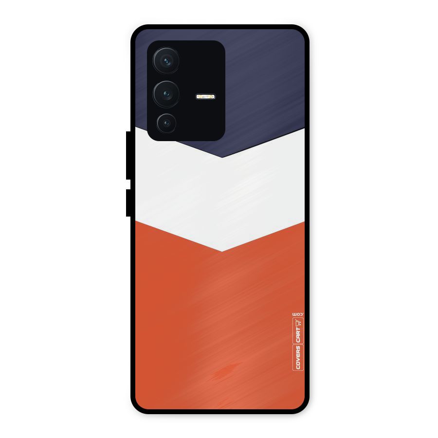 Navy Blue White Orange Arrow Metal Back Case for Vivo V23 5G