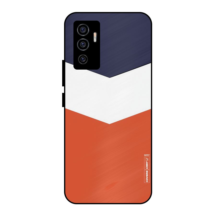 Navy Blue White Orange Arrow Metal Back Case for Vivo V23e