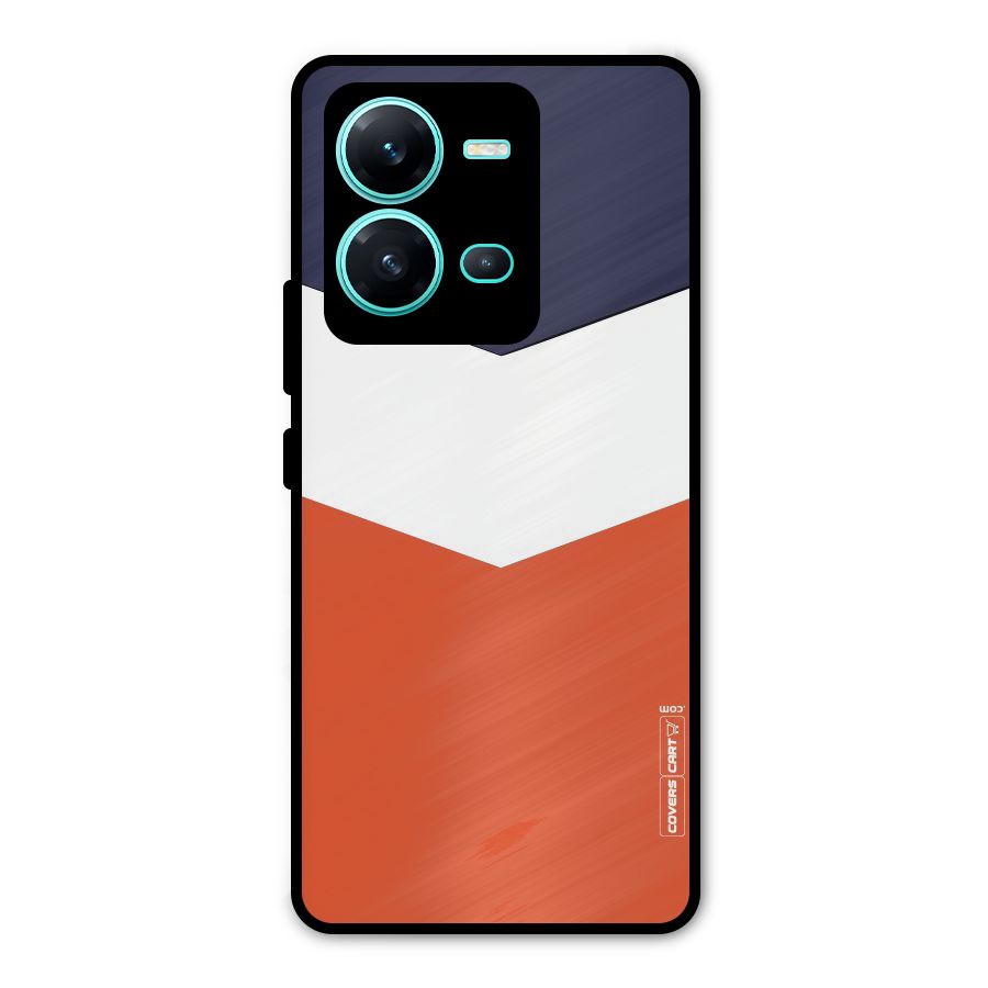 Navy Blue White Orange Arrow Metal Back Case for Vivo V25