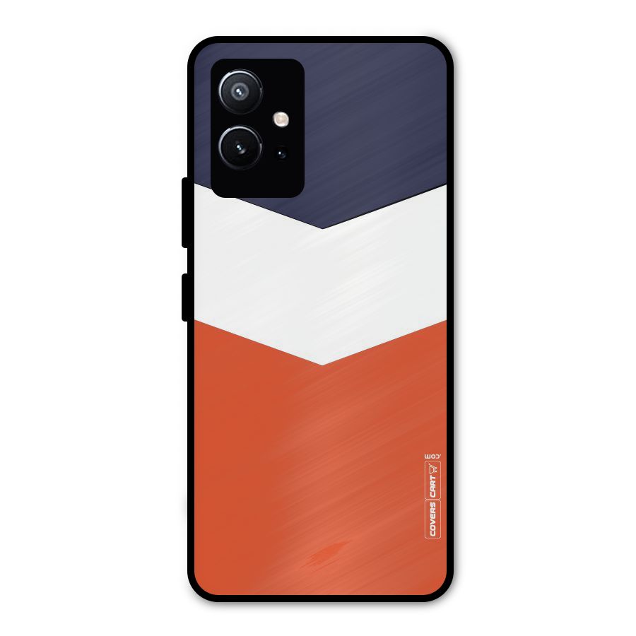 Navy Blue White Orange Arrow Metal Back Case for Vivo Y75 5G