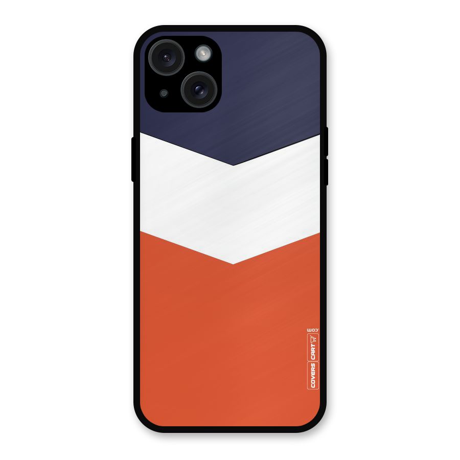 Navy Blue White Orange Arrow Metal Back Case for iPhone 15 Plus