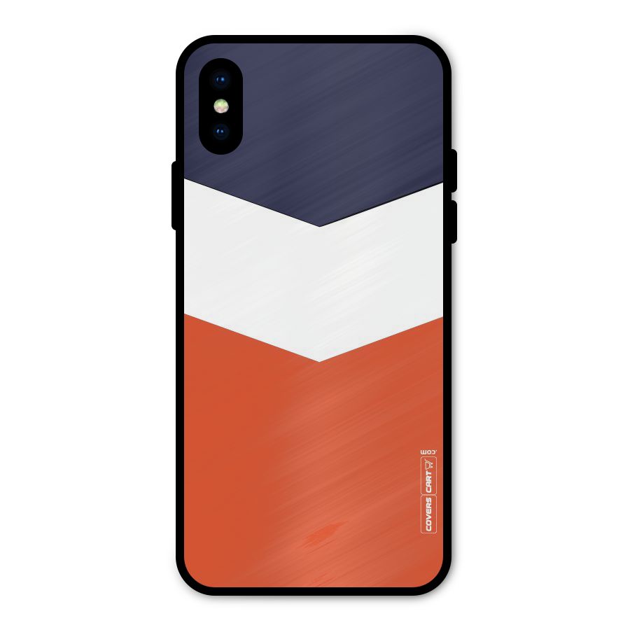 Navy Blue White Orange Arrow Metal Back Case for iPhone X