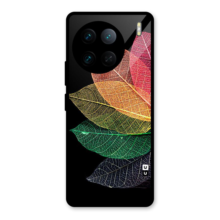 Net Leaf Color Design Glass Back Case for Vivo X90 Pro