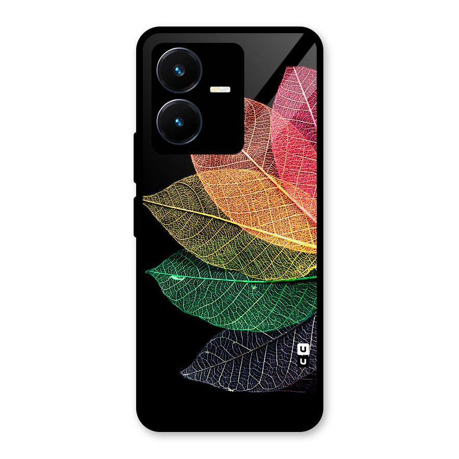 Net Leaf Color Design Glass Back Case for Vivo Y22s