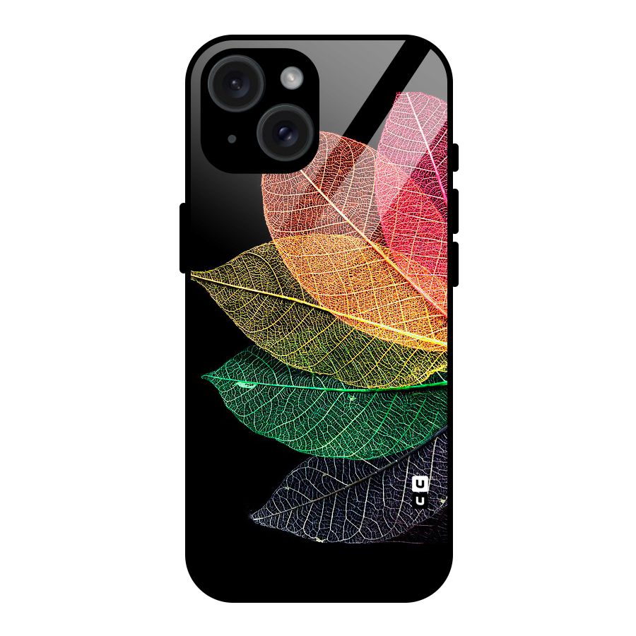 Net Leaf Color Design Glass Back Case for iPhone 15