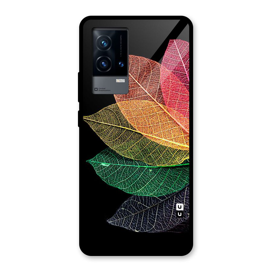 Net Leaf Color Design Glass Back Case for iQOO 9 5G