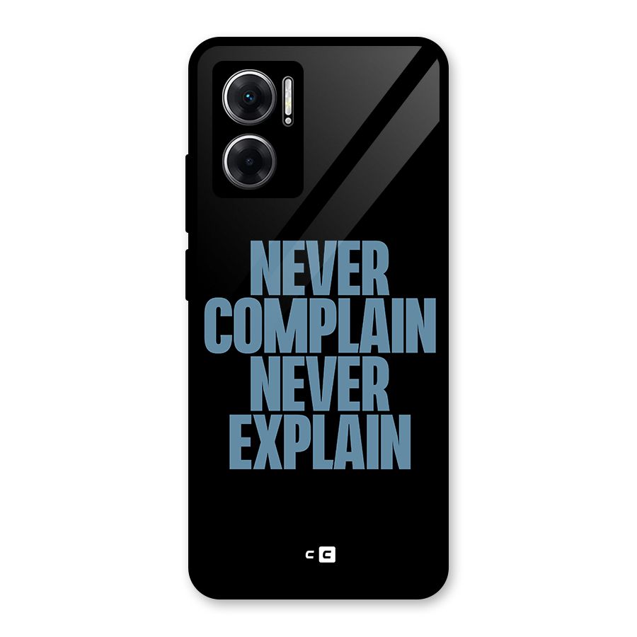 Never Complain Never Explain Glass Back Case for Redmi 11 Prime 5G