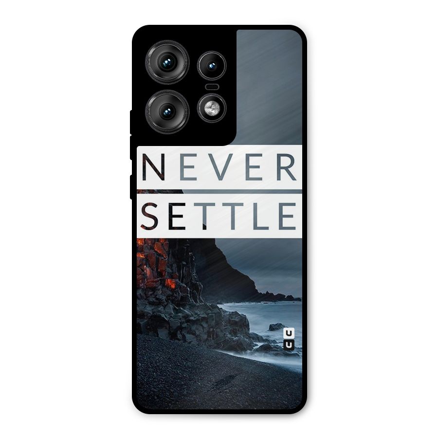 Never Settle Dark Beach Metal Back Case for Motorola Edge 50 Pro