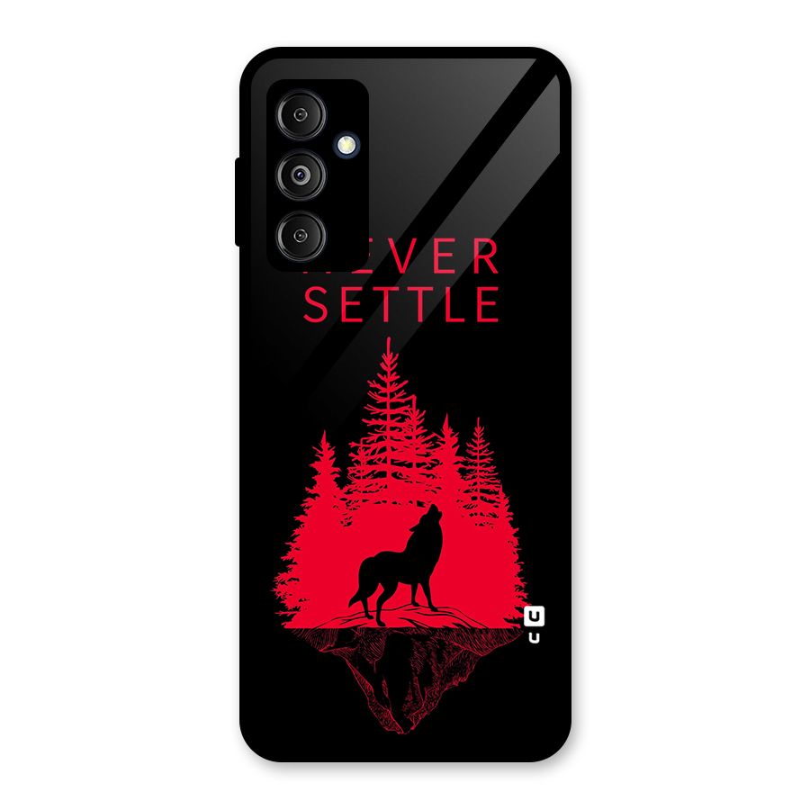 Never Settle Wolf Glass Back Case for Galaxy M14 5G