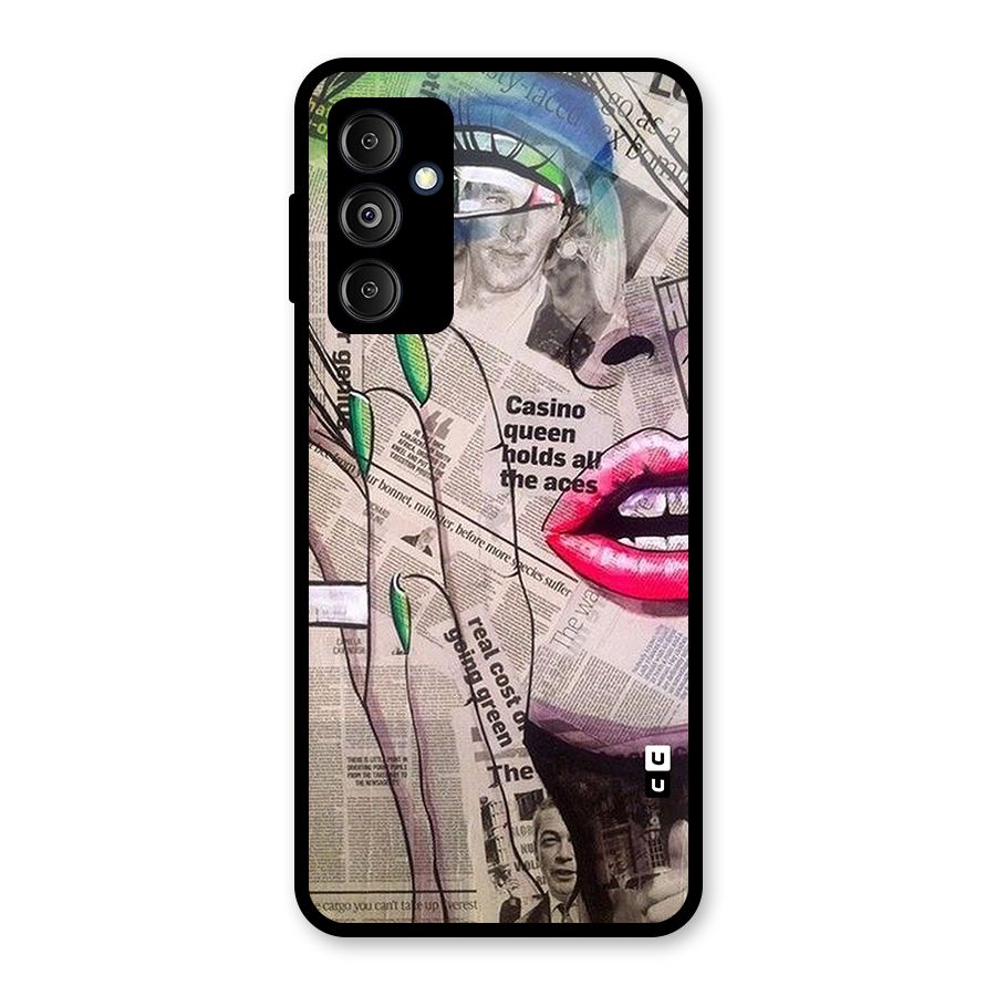 Newspaper Girl Art Glass Back Case for Galaxy M14 5G