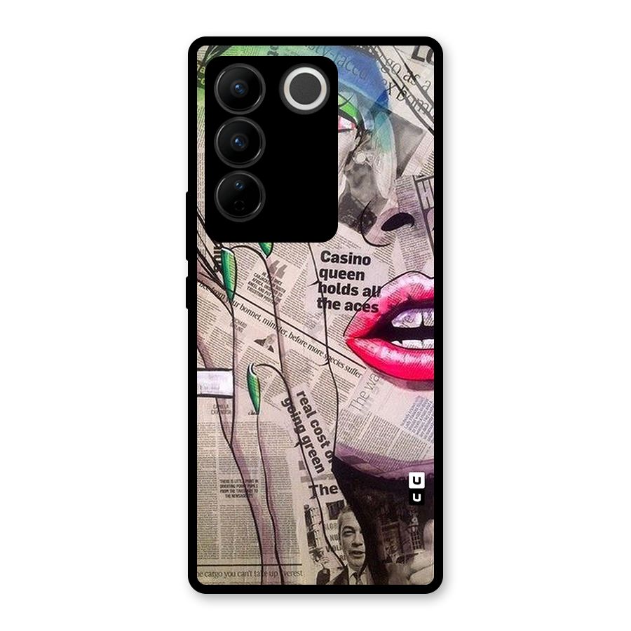 Newspaper Girl Art Glass Back Case for Vivo V27