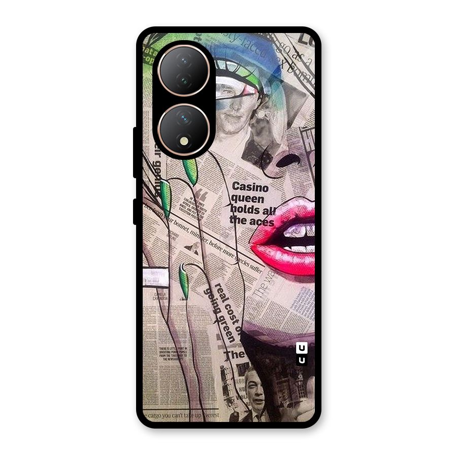 Newspaper Girl Art Glass Back Case for Vivo Y100A