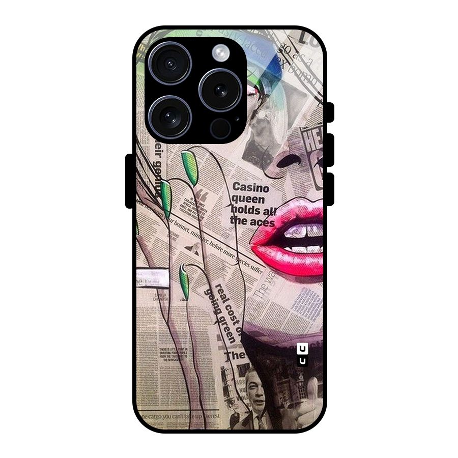 Newspaper Girl Art Glass Back Case for iPhone 15 Pro