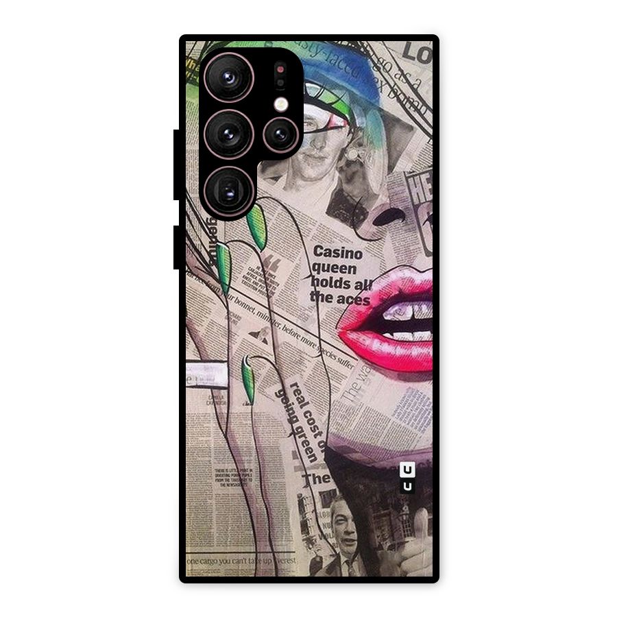 Newspaper Girl Art Metal Back Case for Galaxy S22 Ultra 5G