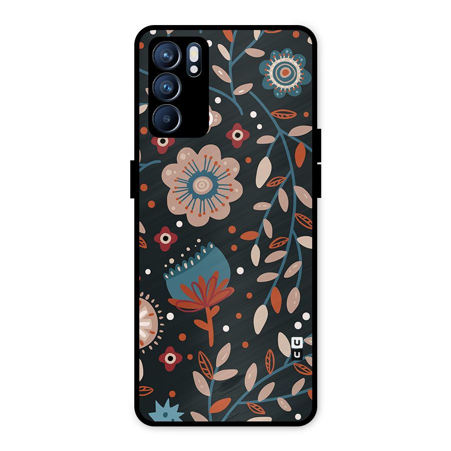 Nordic Arts Flowery Space Metal Back Case for Oppo Reno6 5G