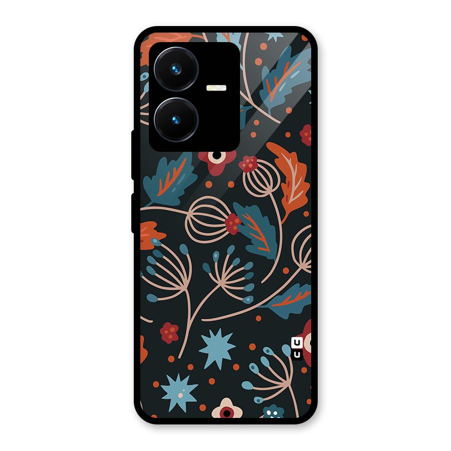 Nordic Arts Leaves Glass Back Case for Vivo Y22s