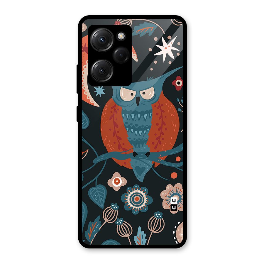 Nordic Arts Owl Moon Glass Back Case for Poco X5 Pro