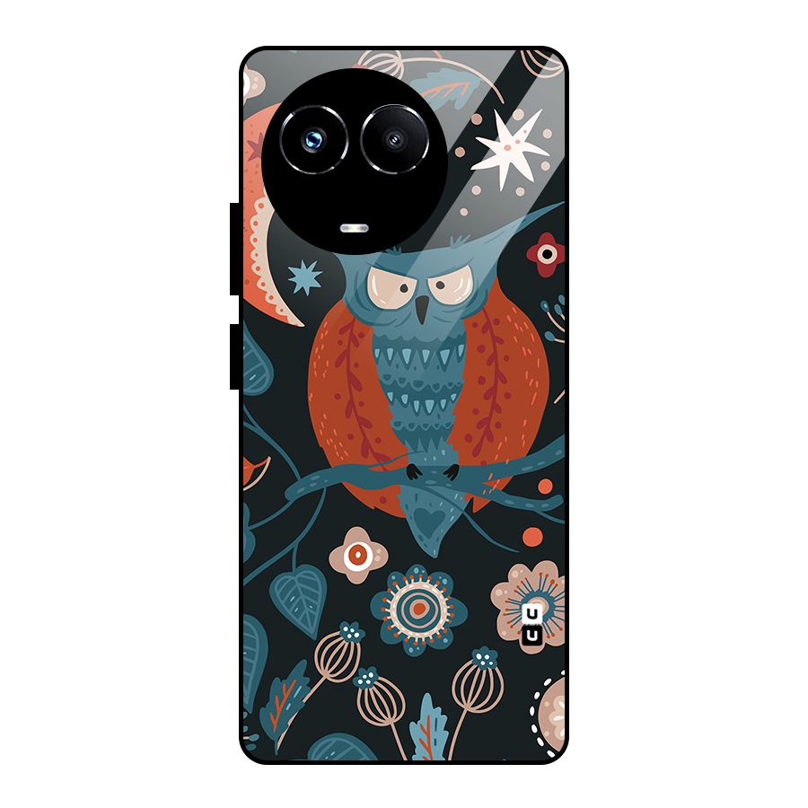 Nordic Arts Owl Moon Glass Back Case for Realme 11X