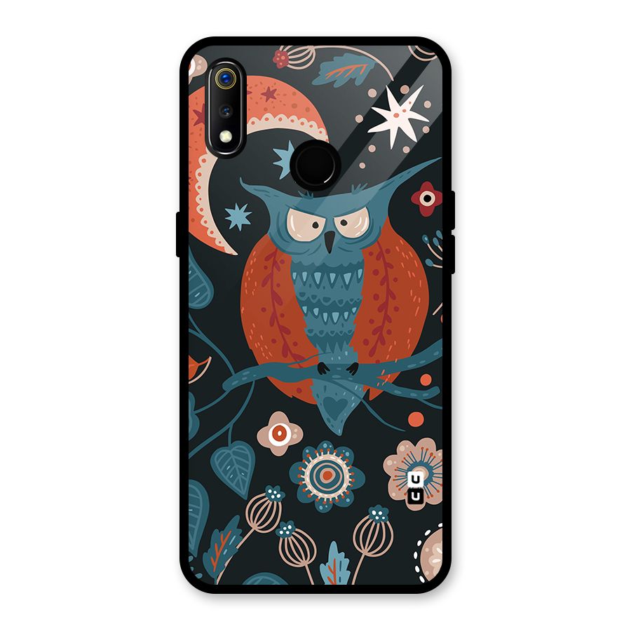 Nordic Arts Owl Moon Glass Back Case for Realme 3i