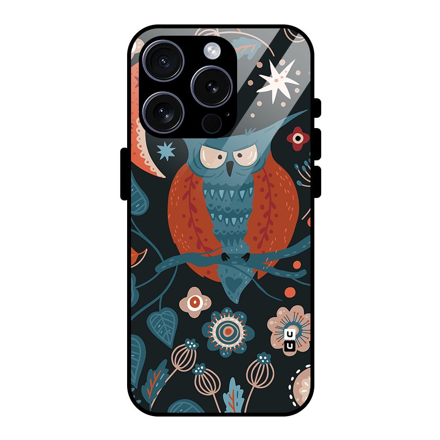Nordic Arts Owl Moon Glass Back Case for iPhone 15 Pro