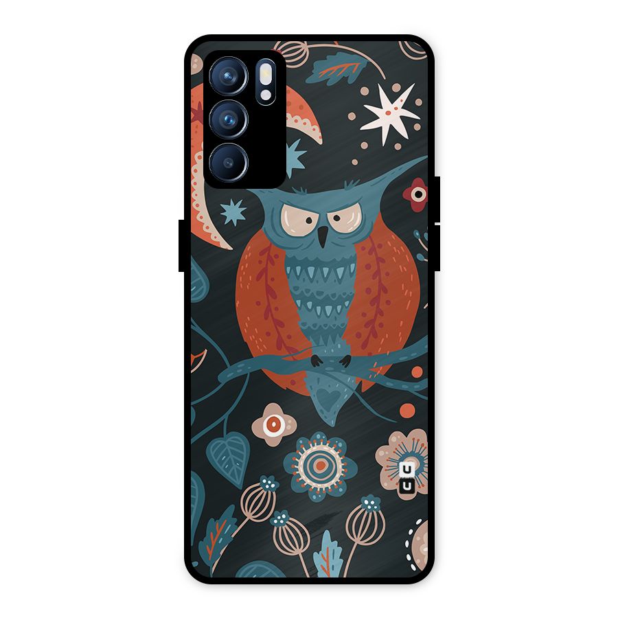 Nordic Arts Owl Moon Metal Back Case for Oppo Reno6 5G