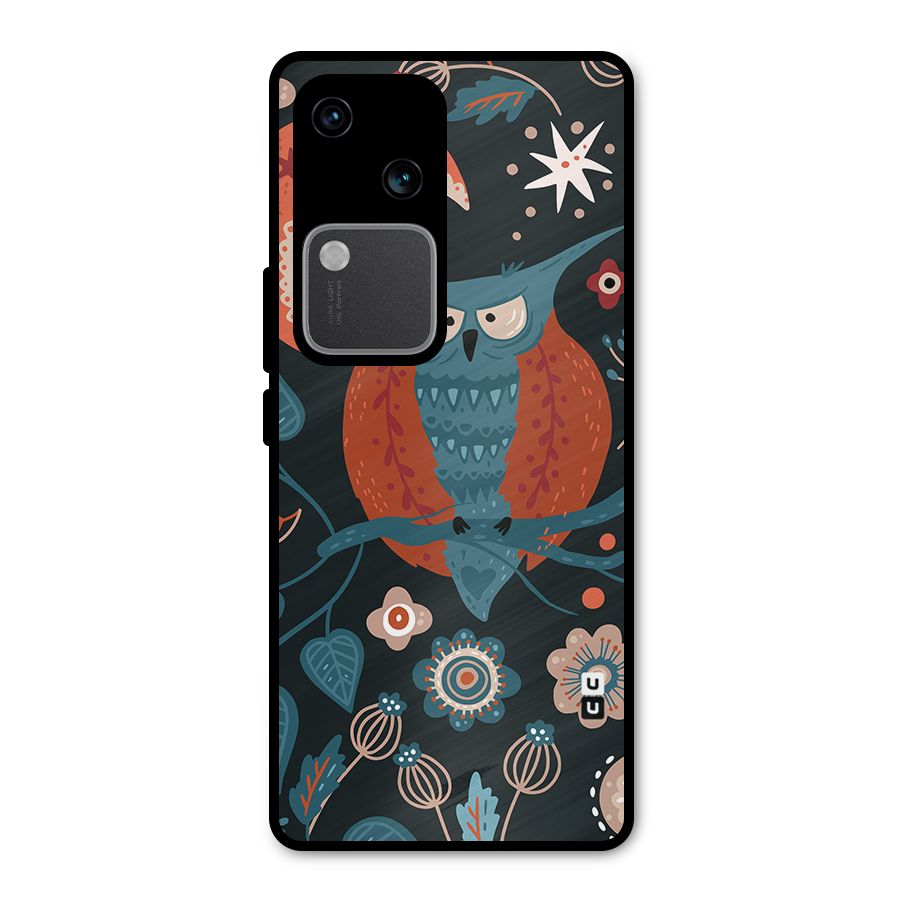Nordic Arts Owl Moon Metal Back Case for Vivo V30 Pro