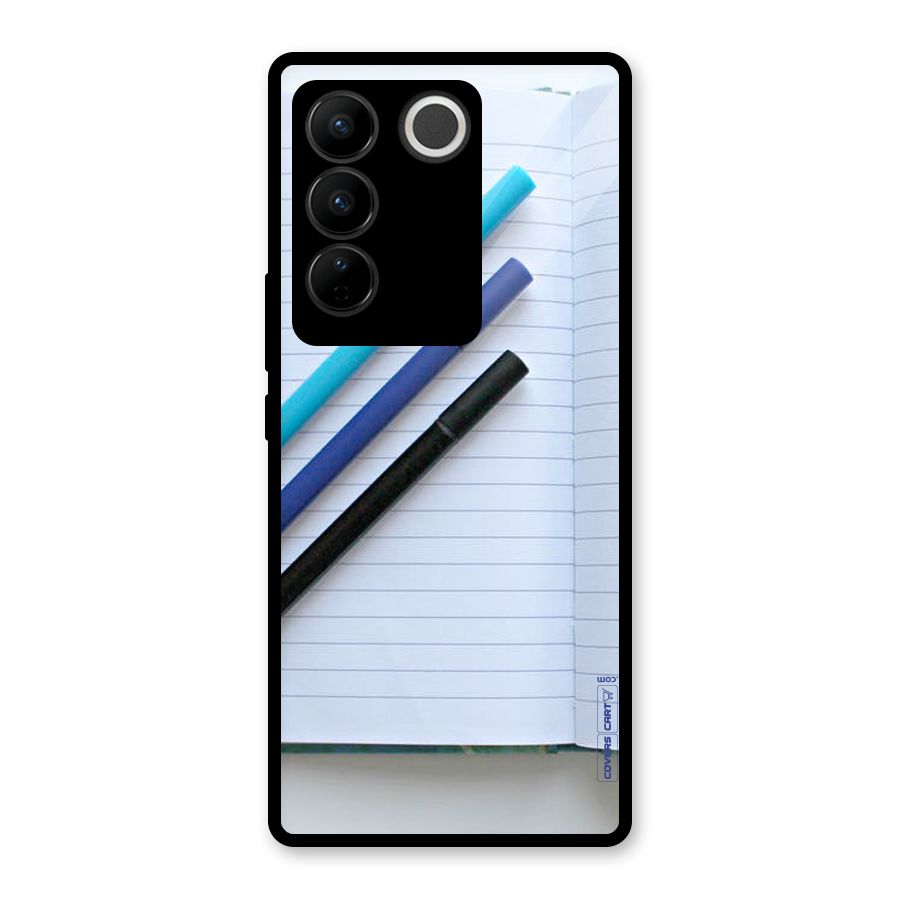 Notebook And Pens Glass Back Case for Vivo V27