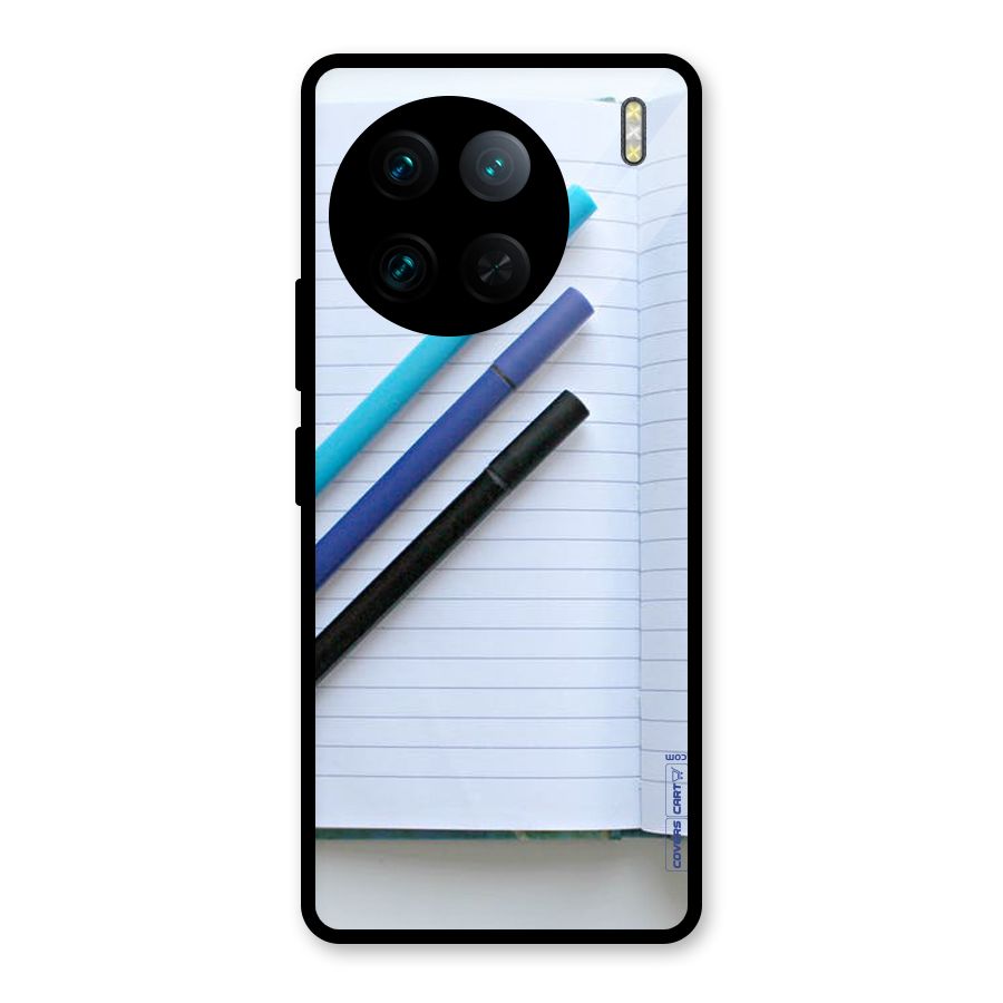 Notebook And Pens Glass Back Case for Vivo X90 Pro