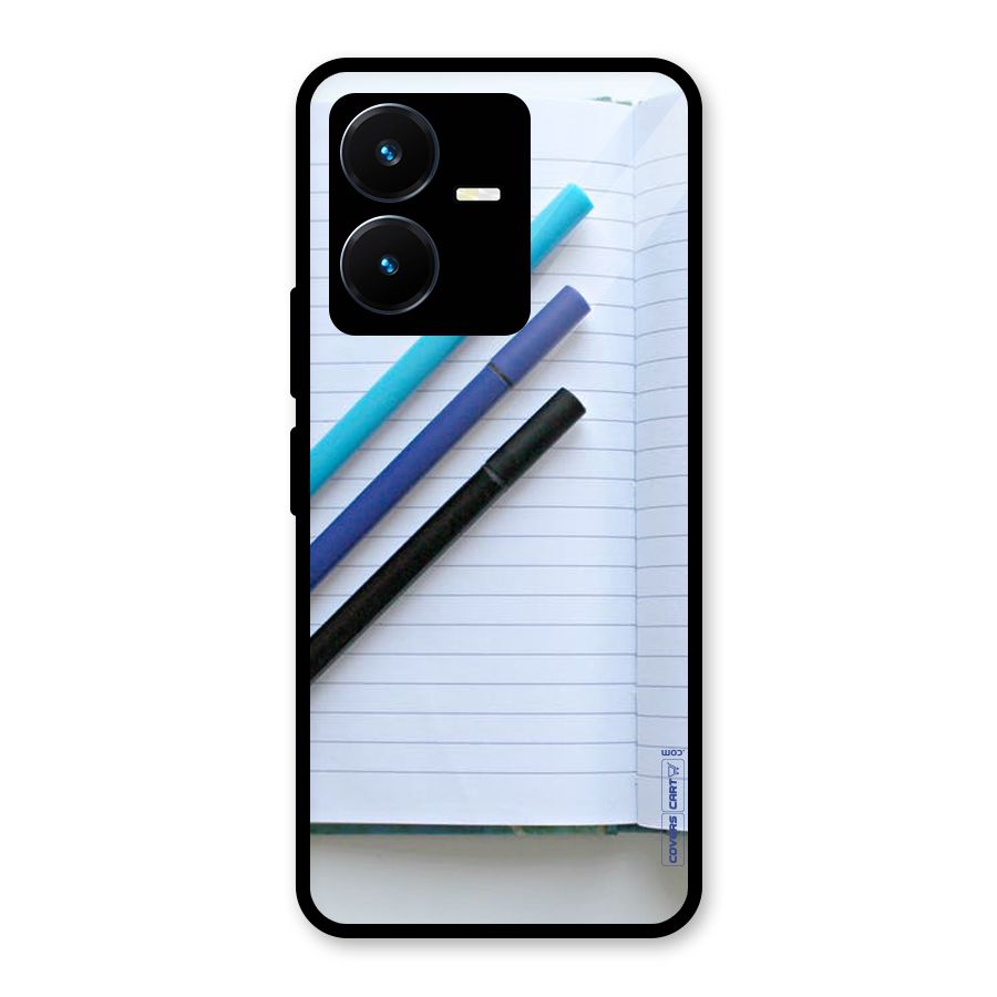 Notebook And Pens Glass Back Case for Vivo Y22s