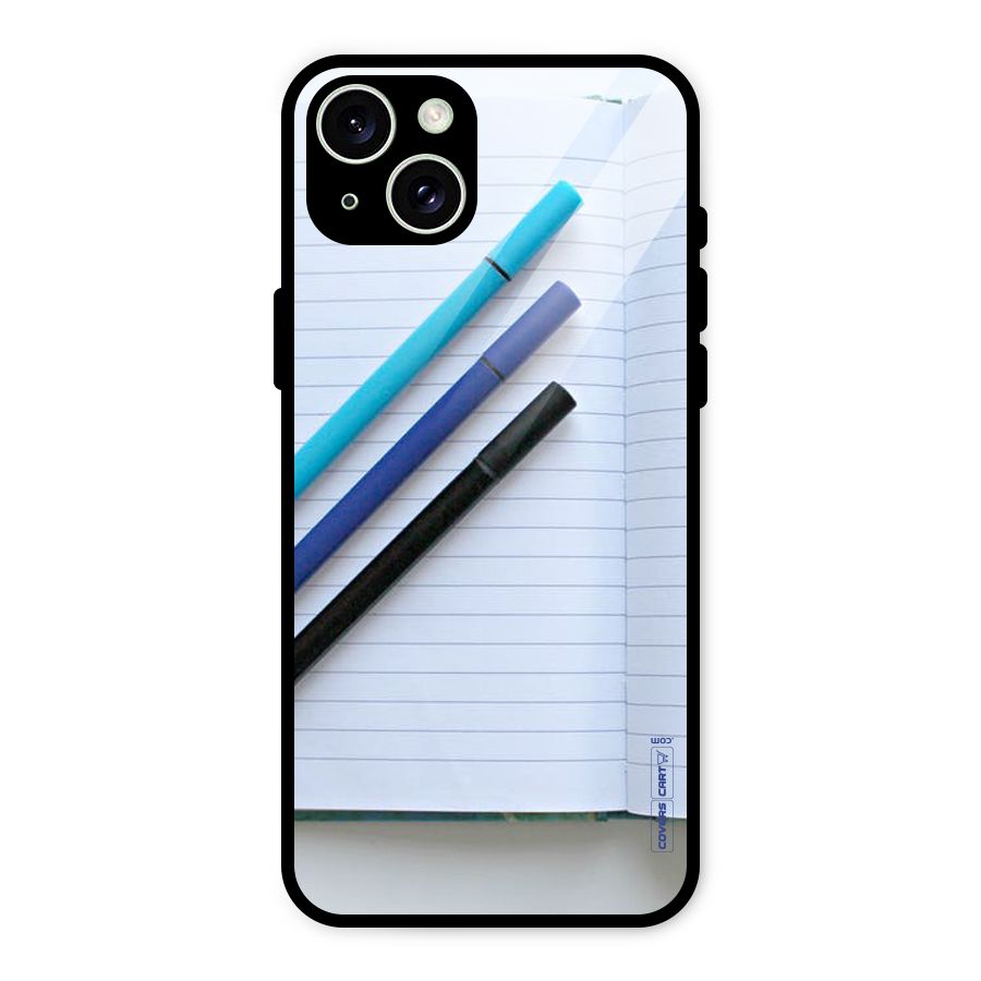 Notebook And Pens Glass Back Case for iPhone 15 Plus
