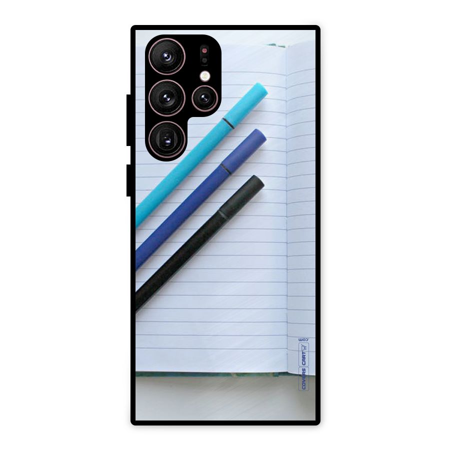 Notebook And Pens Metal Back Case for Galaxy S22 Ultra 5G