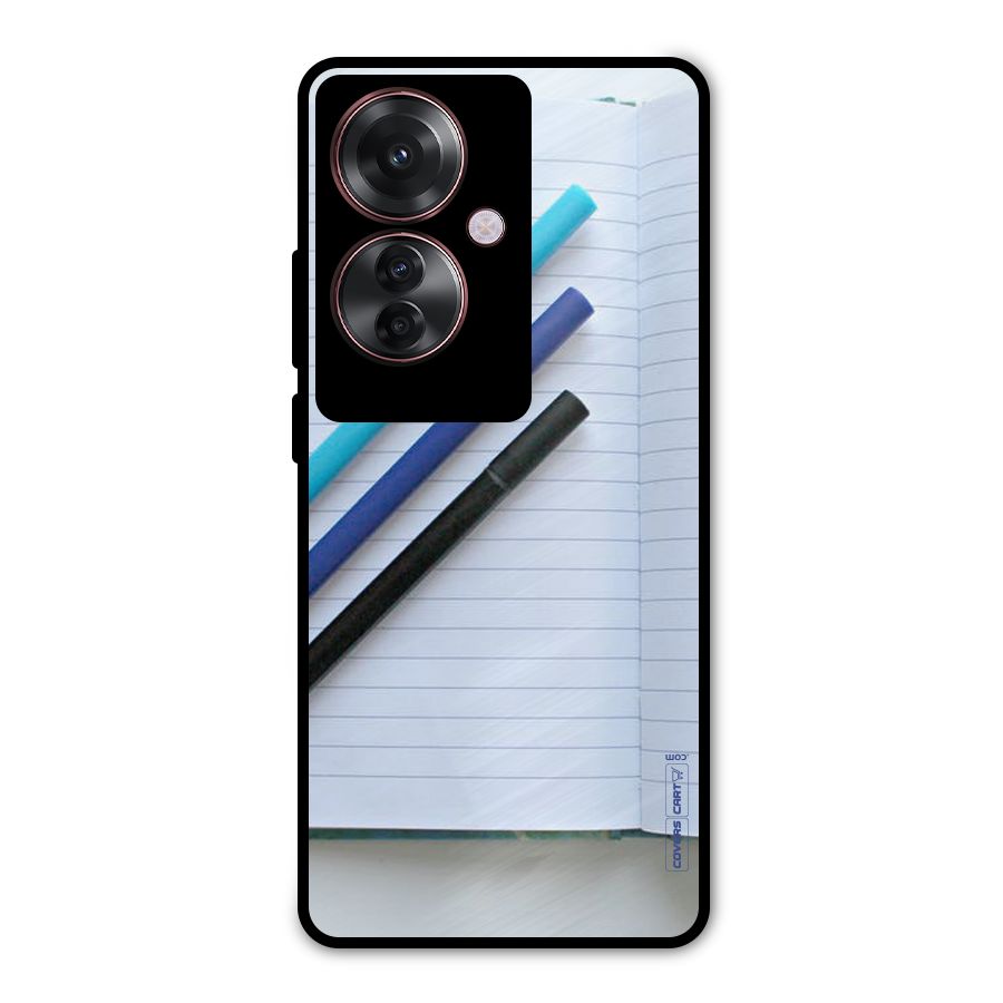 Notebook And Pens Metal Back Case for Oppo F25 Pro