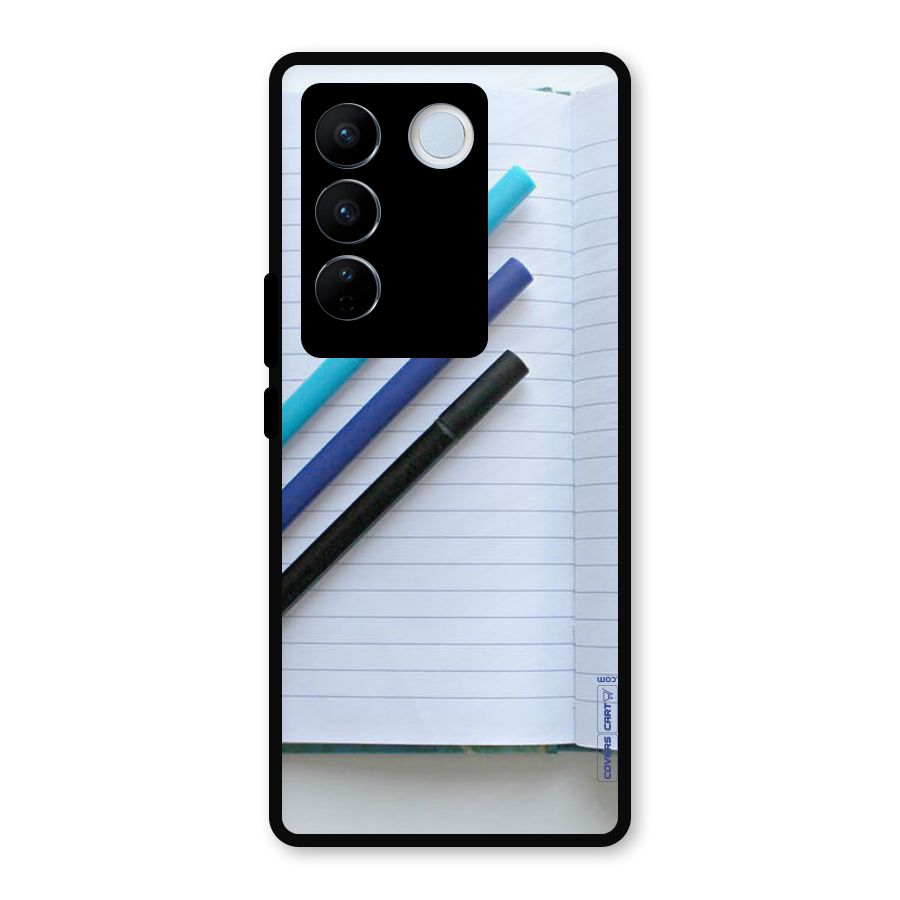 Notebook And Pens Metal Back Case for Vivo V27 Pro