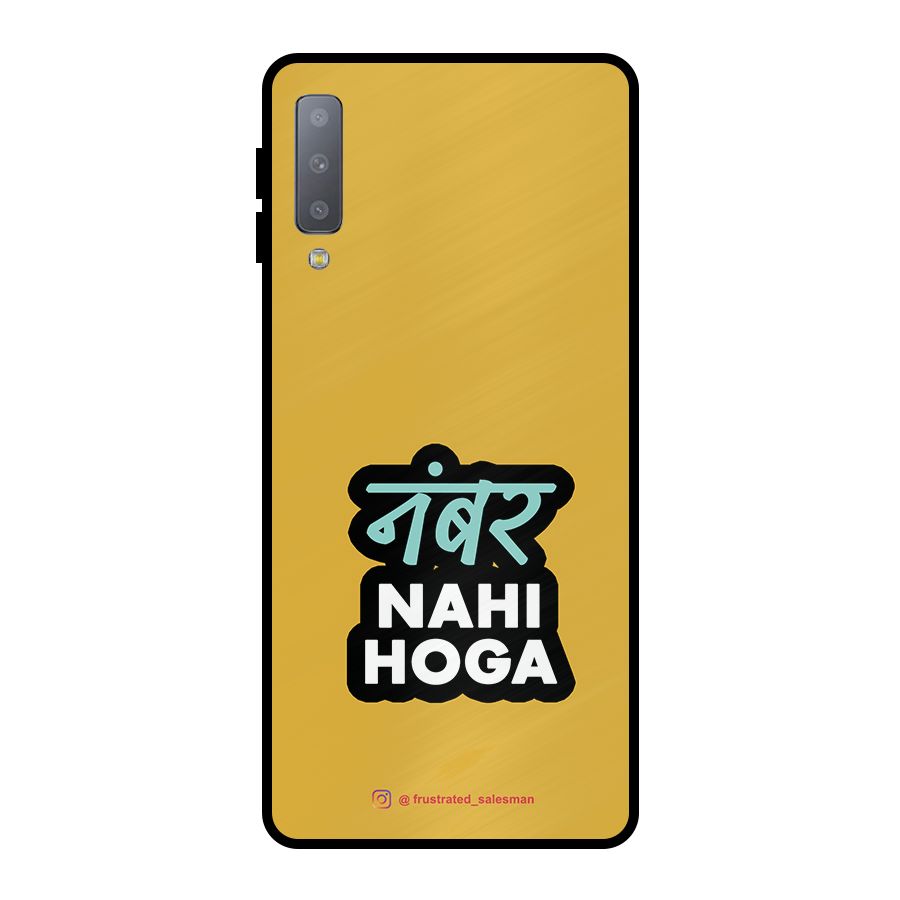 Number Nahi Hoga Mustard Yellow Metal Back Case for Galaxy A7 (2018)