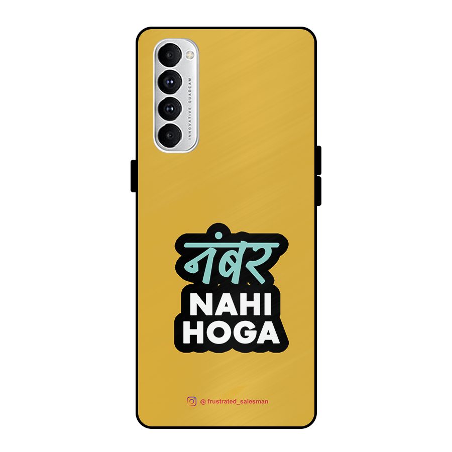 Number Nahi Hoga Mustard Yellow Metal Back Case for Oppo Reno4 Pro