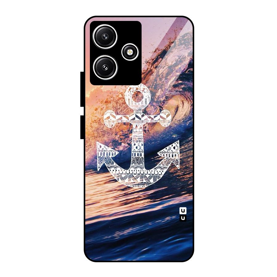 Ocean Anchor Wave Glass Back Case for Redmi 12 5G