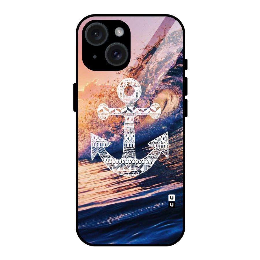 Ocean Anchor Wave Glass Back Case for iPhone 15