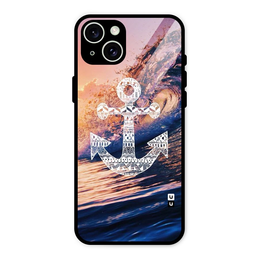 Ocean Anchor Wave Glass Back Case for iPhone 15 Plus