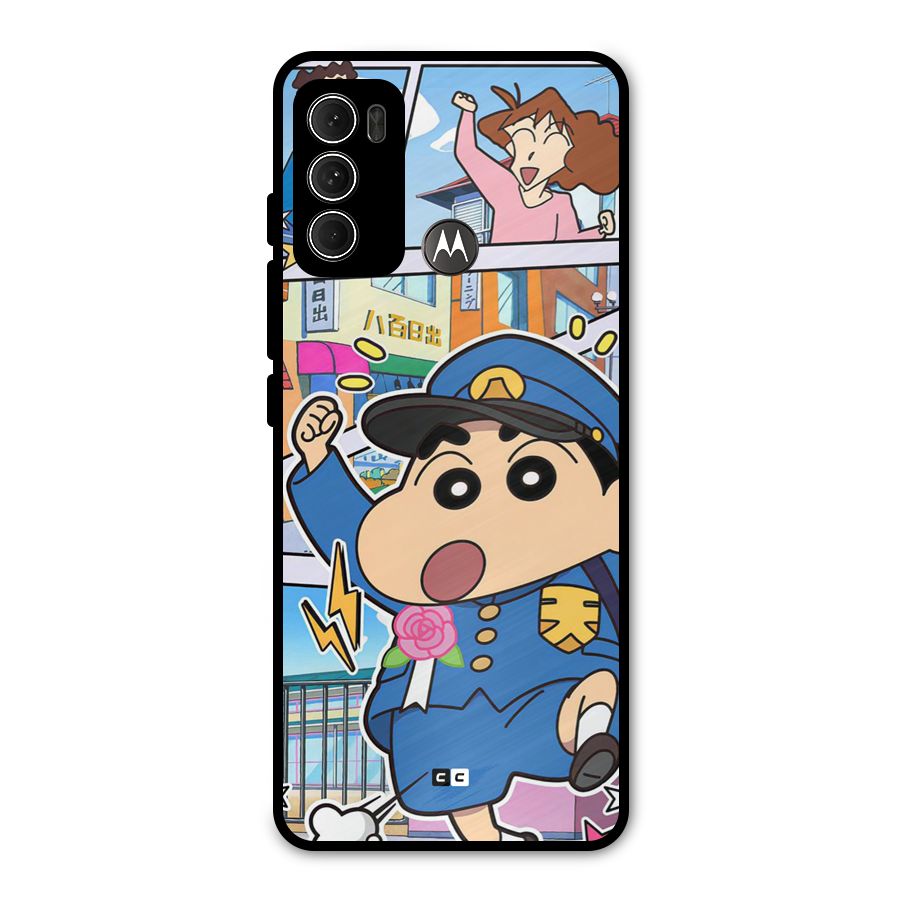 Officer Shinchan Metal Back Case for Moto G60