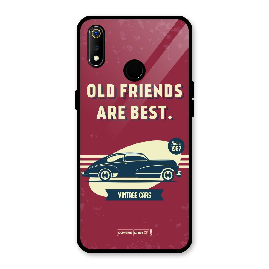 Old Friends Vintage Car Glass Back Case for Realme 3