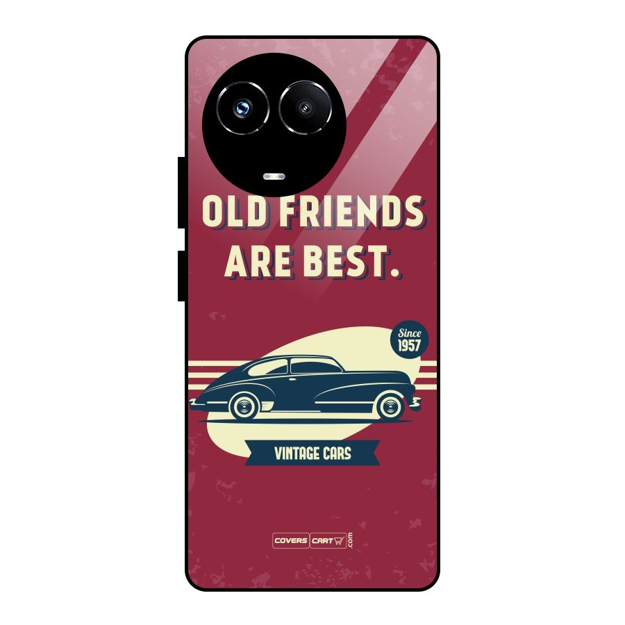 Old Friends Vintage Car Glass Back Case for Realme Narzo 60X