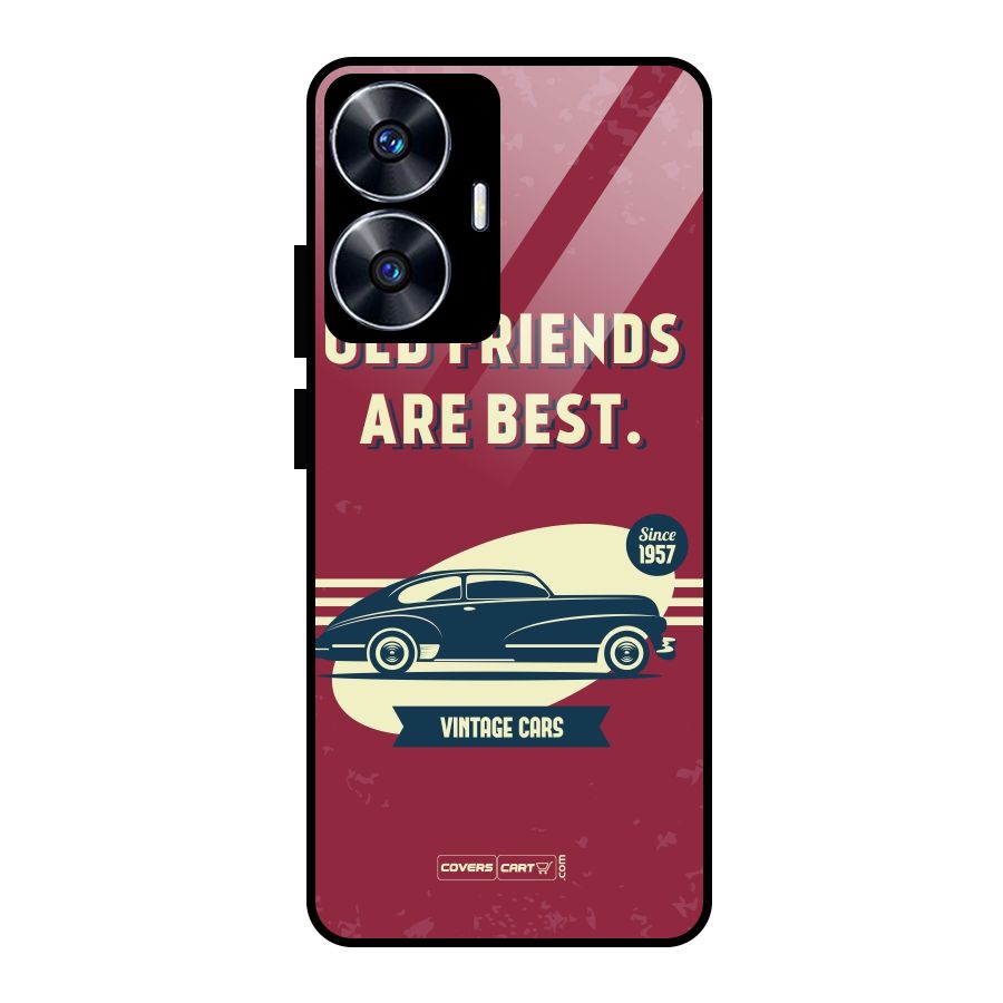 Old Friends Vintage Car Glass Back Case for Realme Narzo N55