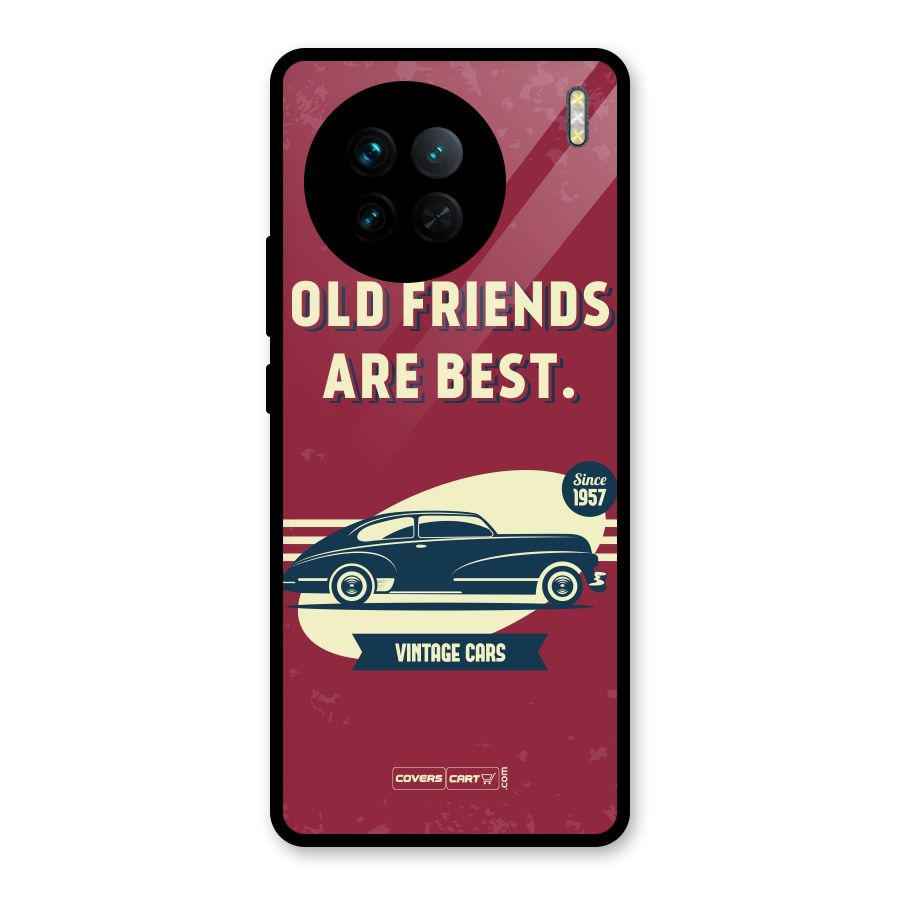 Old Friends Vintage Car Glass Back Case for Vivo X90